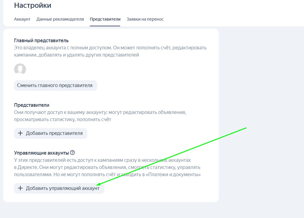 Доступ для редактирования Яндекс Директ